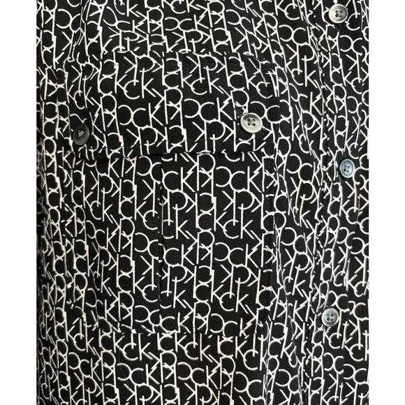 Calvin Klein Black & White CK All Over Logo Women's Long Sleeve Shirt Blouse M - Picture 5 of 16